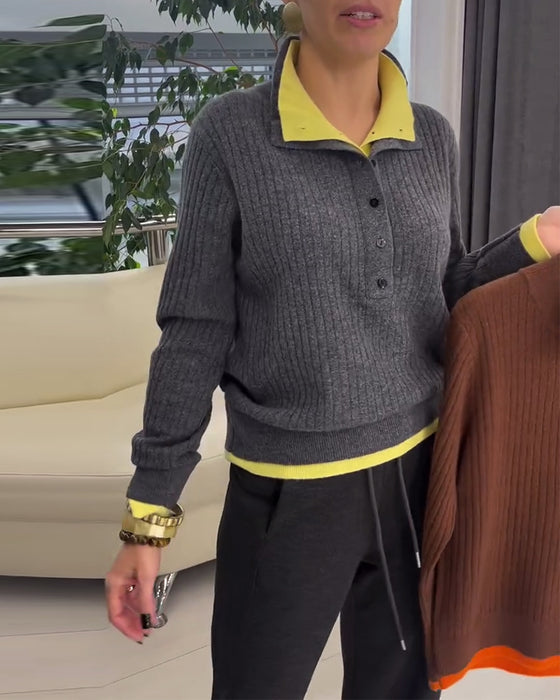 Pullover wolle kontrastfarbe fake zweiteilig