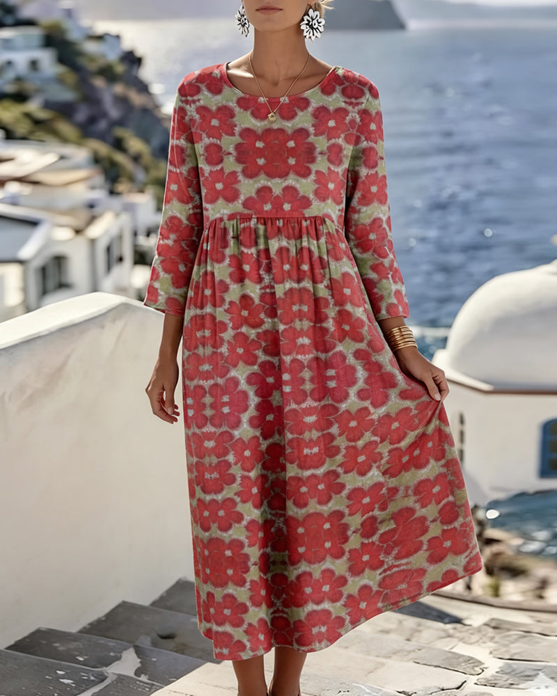 Kleid mit Colorblocking und Blumendruck