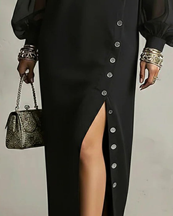 Kleid Laterne Ärmel Netz Mode Geteilt