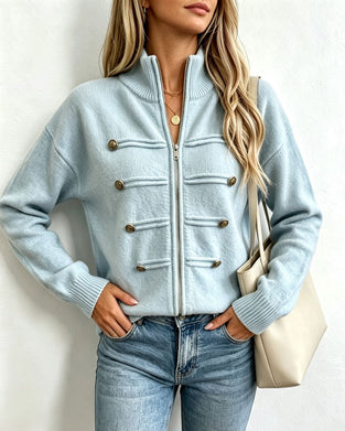 Cardigan Mandarin Kragen Mode Reißverschluss Gestrickt