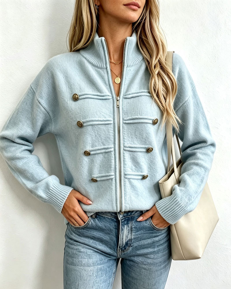 Cardigan Mandarin Kragen Mode Reißverschluss Gestrickt
