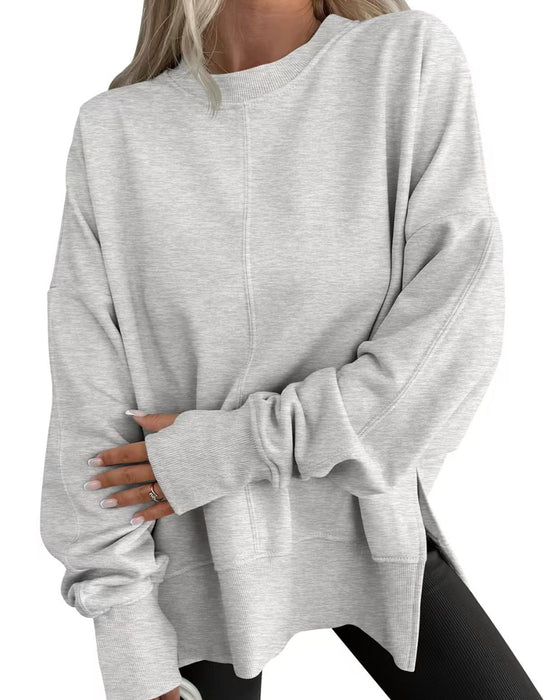 Sweatshirt Seitenschlitz Rundhals Locker