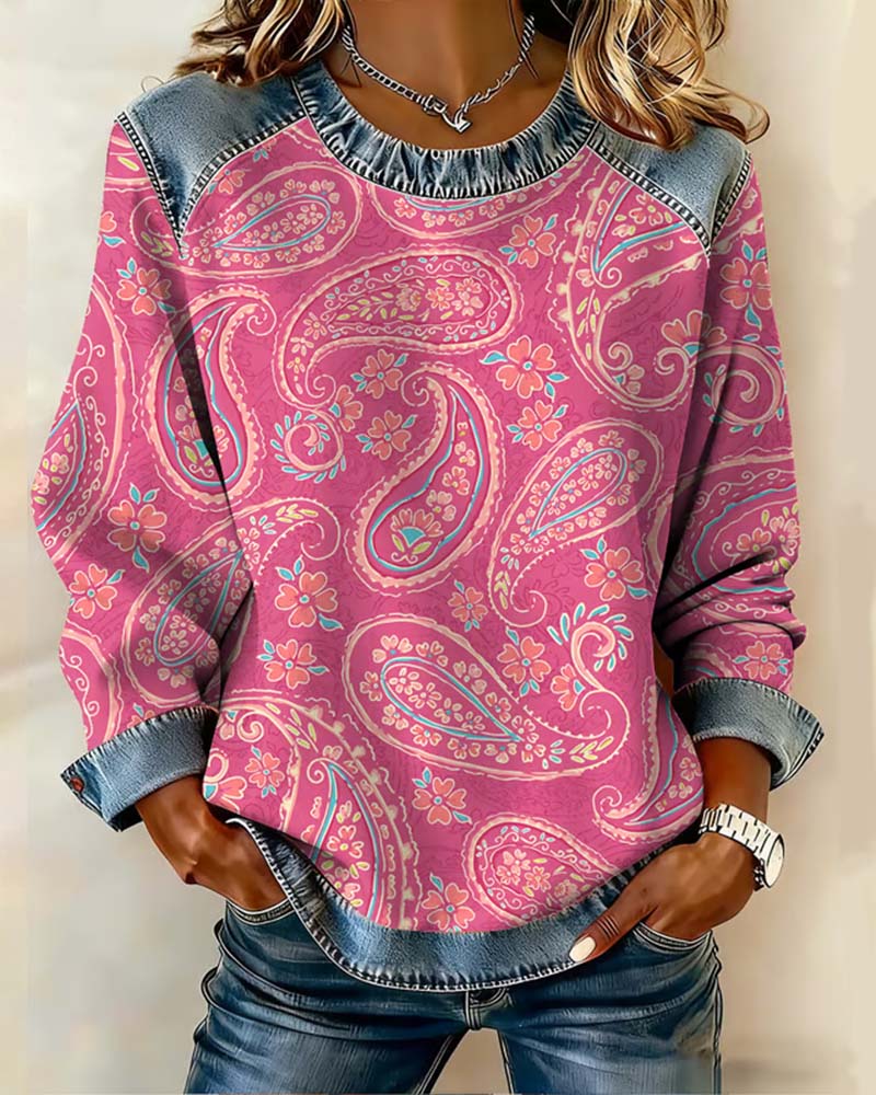 Stilvolles Sweatshirt mit Color-Blocking und Rundhalsausschnitt