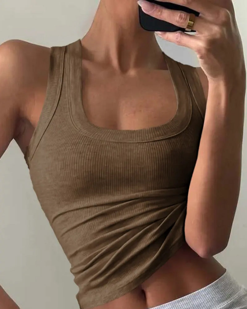 Tanktop U-Förmiger Eckiger Ausschnitt Schmal Geschnitten