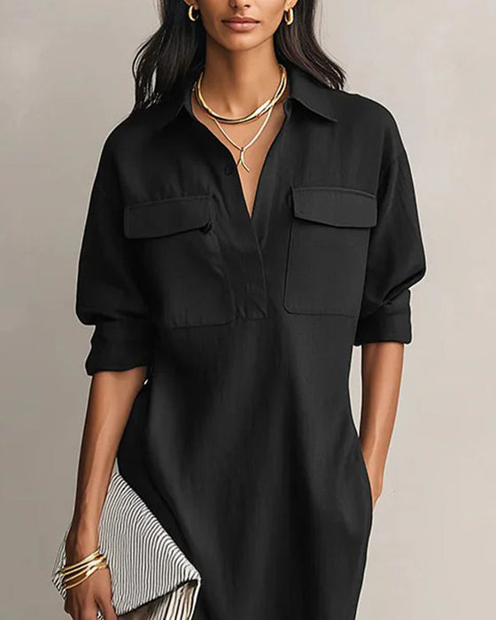 Kleid Unifarben Reverskragen Casual