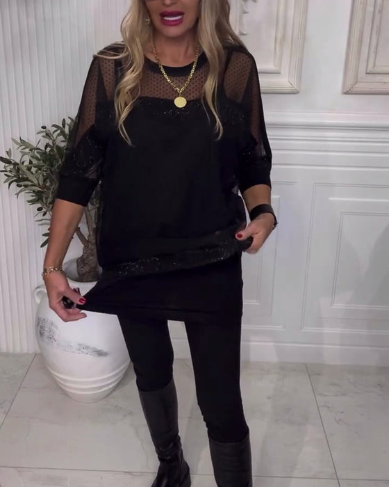 Bluse Mesh Langarm