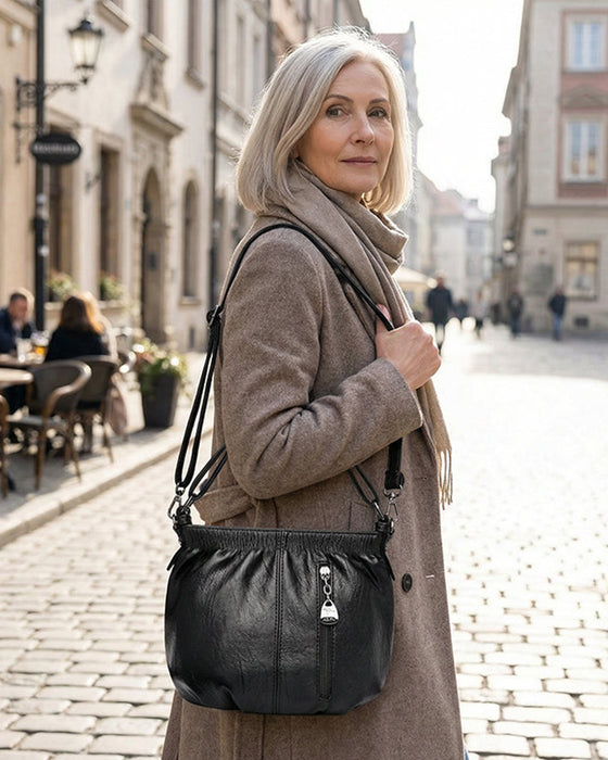 Handtasche Casual Gefaltet Eimer Weiches Leder