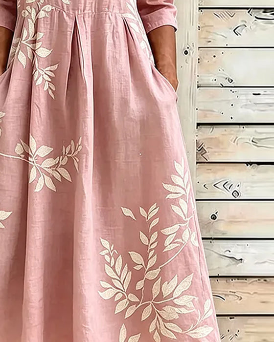 Kleid Rundhals Blumig Weiter Rock