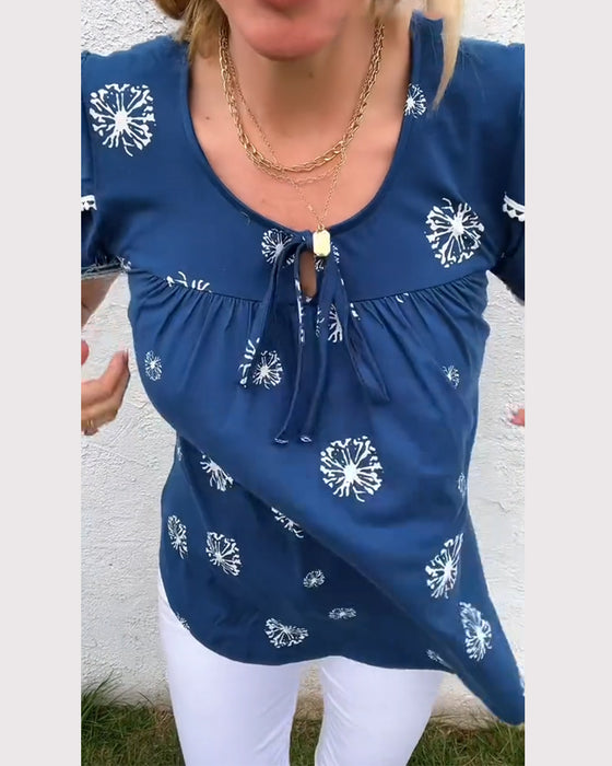 bluse blütenblattärmel druck tie-dye