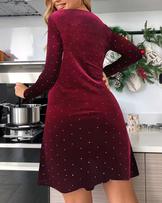Kleid Elegant Punktiert V-Ausschnitt Twist
