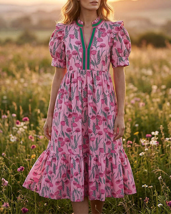 Kleid Hoch Taille Bedruckt