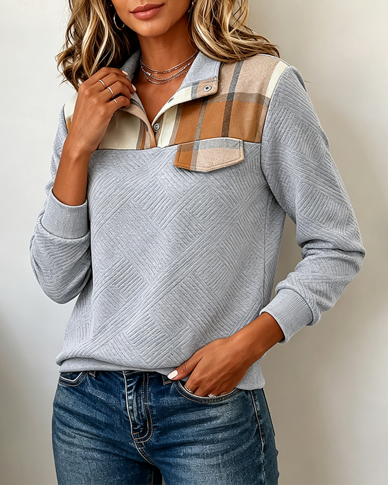 Sweatshirt Karomuster Patchwork Jacquard Revers