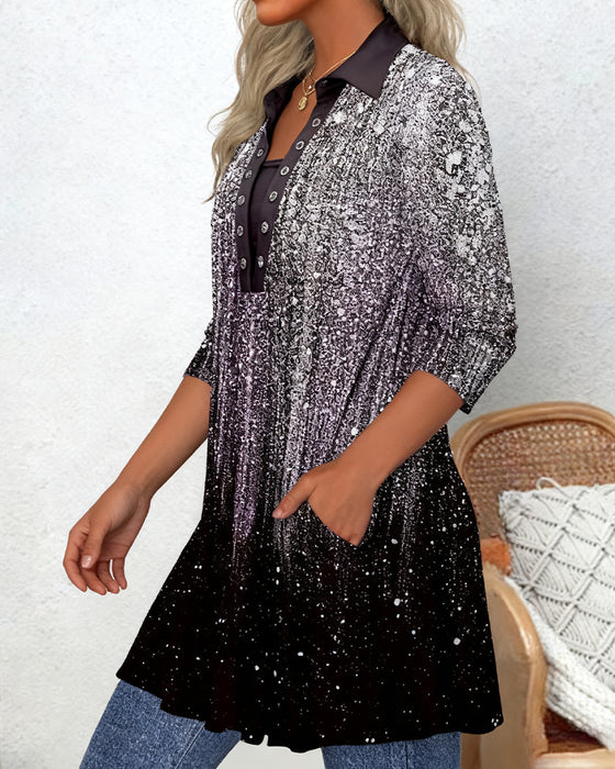 Langärmlige Bluse mit Kragen und Druck