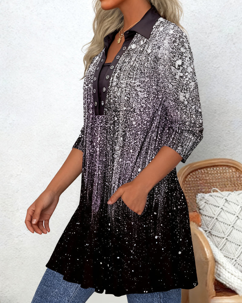 Langärmlige Bluse mit Kragen und Druck