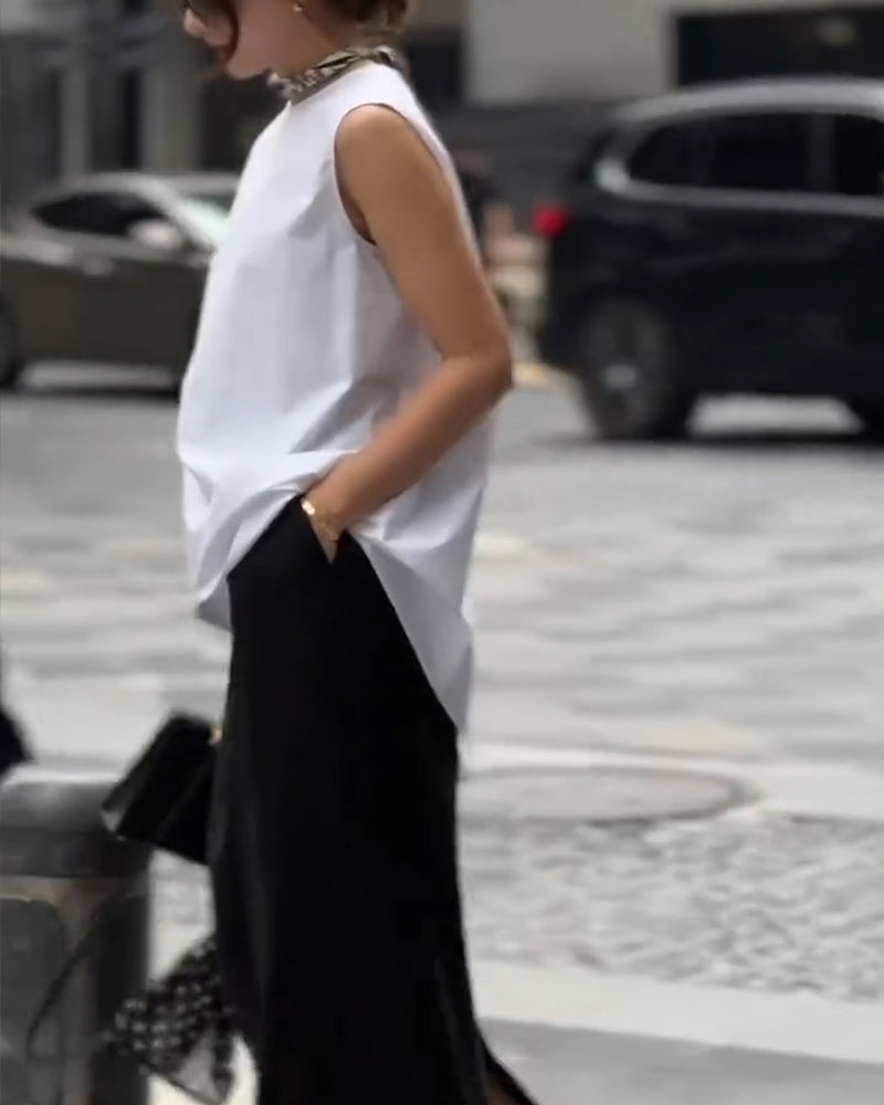 Bluse mit asymmetrischer ärmelloser Weste