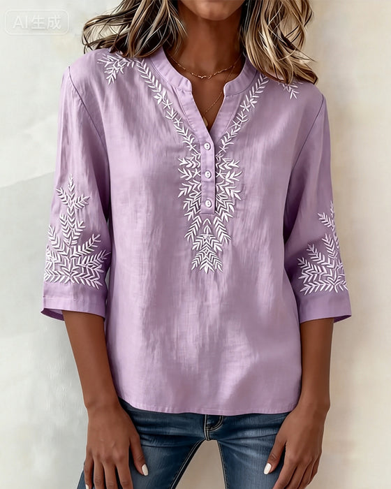 Skjorte Kunstnerisk Lin Trykk