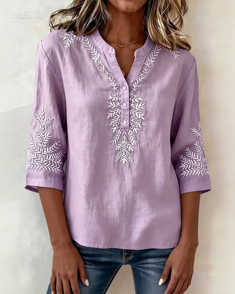 Skjorte Kunstnerisk Lin Trykk