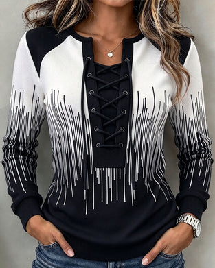 Sweatshirt Binden Linie Farbblock Figurbetont