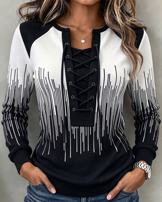 Sweatshirt Binden Linie Farbblock Figurbetont