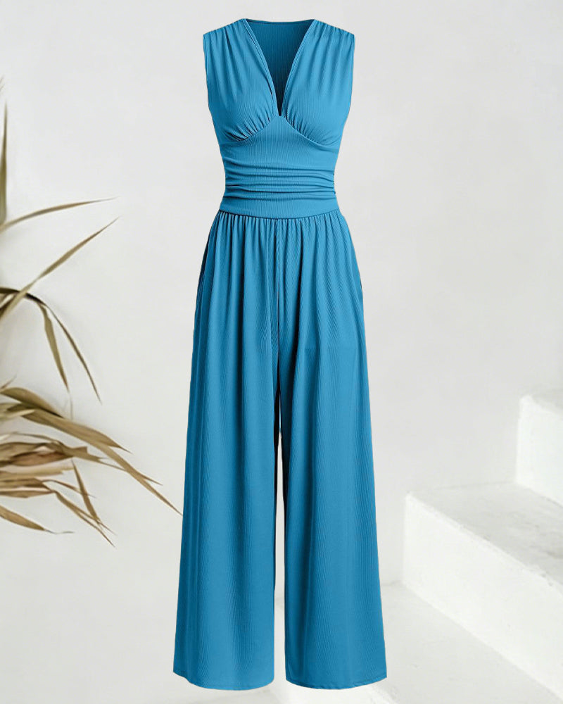 Jumpsuit Unifarben gerippt ärmellos