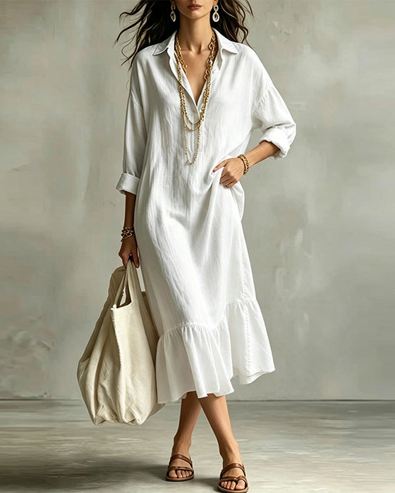 Kleid Hemdkragen Einfarbig