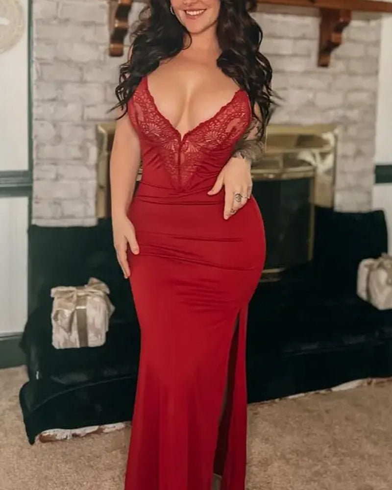 Maxikleid mit Trägern und Spitze