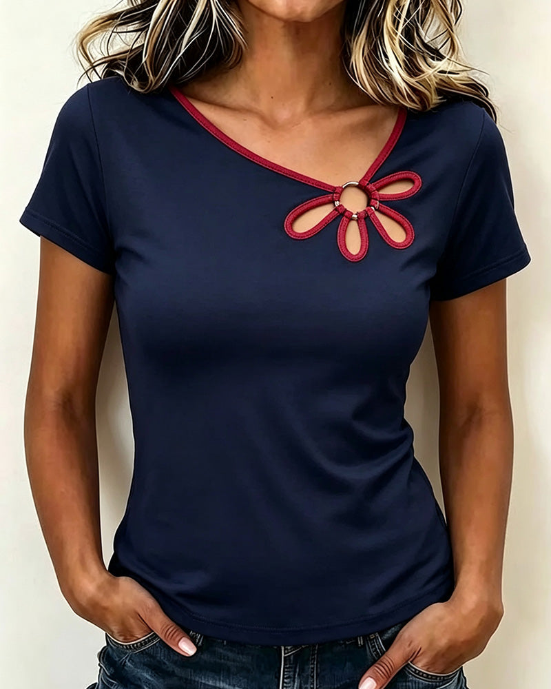 T-Shirt Blumig Ausschnitt Kurzarm