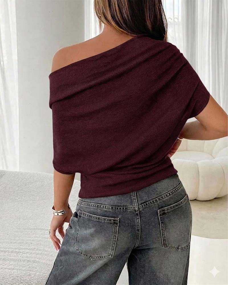 Bluse Fledermausärmel Off-Shoulder Einfarbig