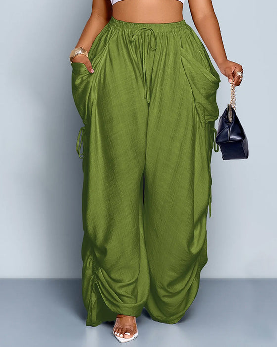 Hose Einfarbig Plissiert Hochtailliert Weit