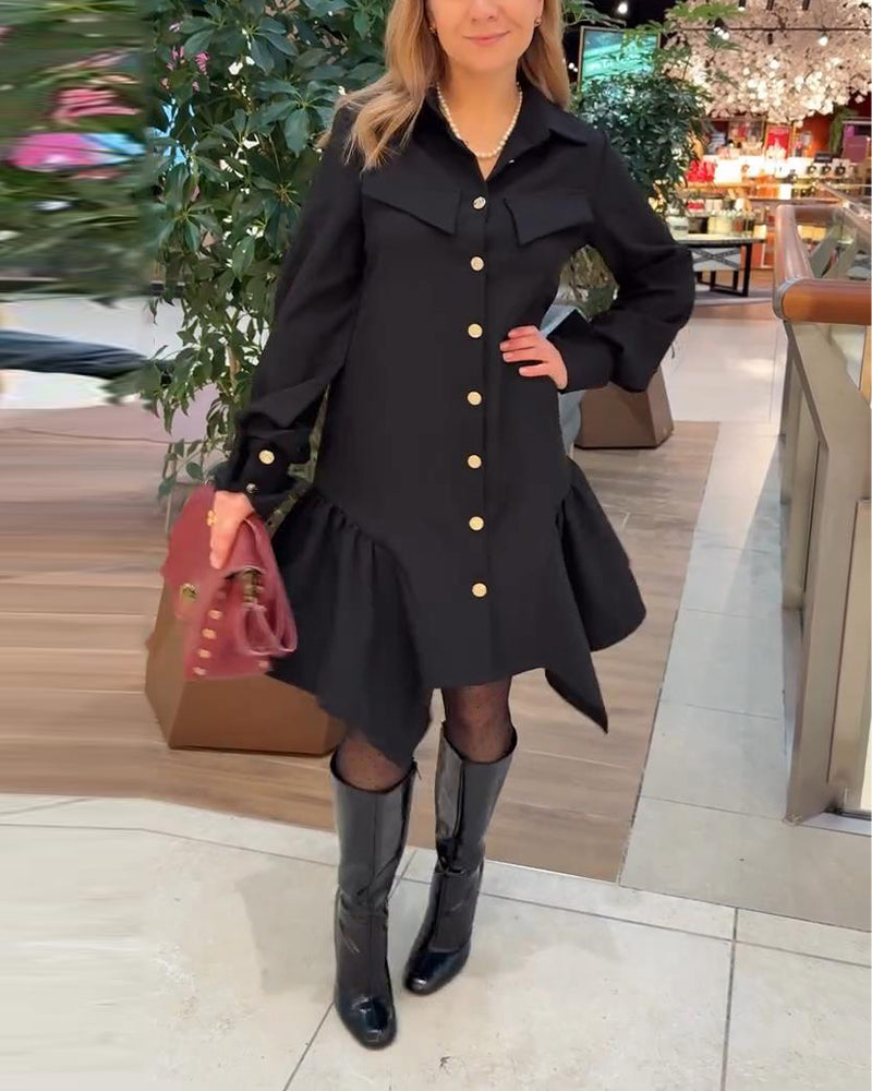 Kleid Reverskragen Tasche unregelmäßig