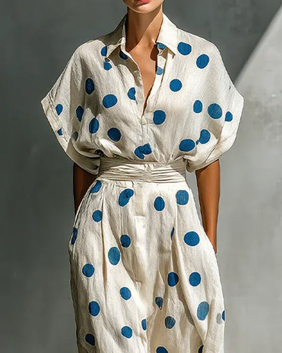 Kleid Lässig Tupfenmuster Midi-Länge
