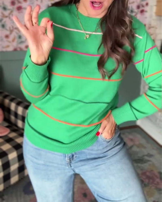 Pullover, lässig, Rundhalsausschnitt, gestreift