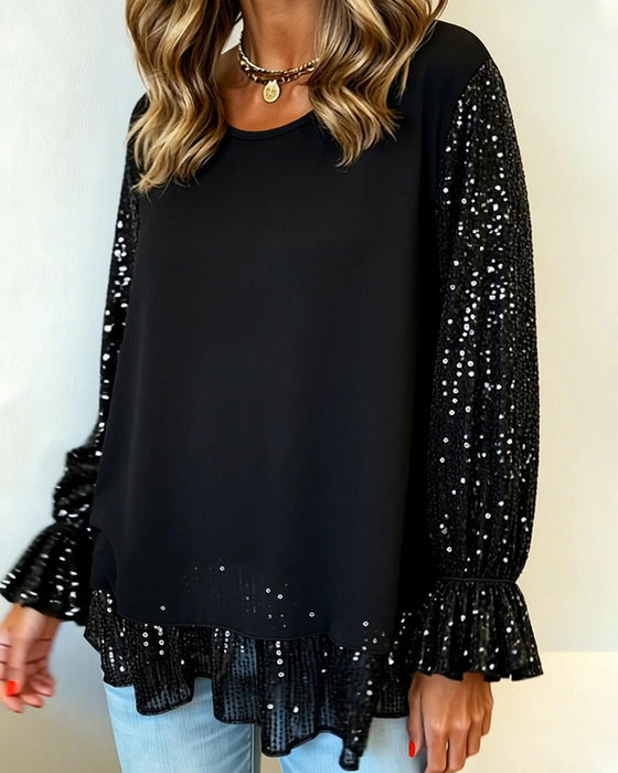 Top mit Glockenärmeln und Rundhalsausschnitt