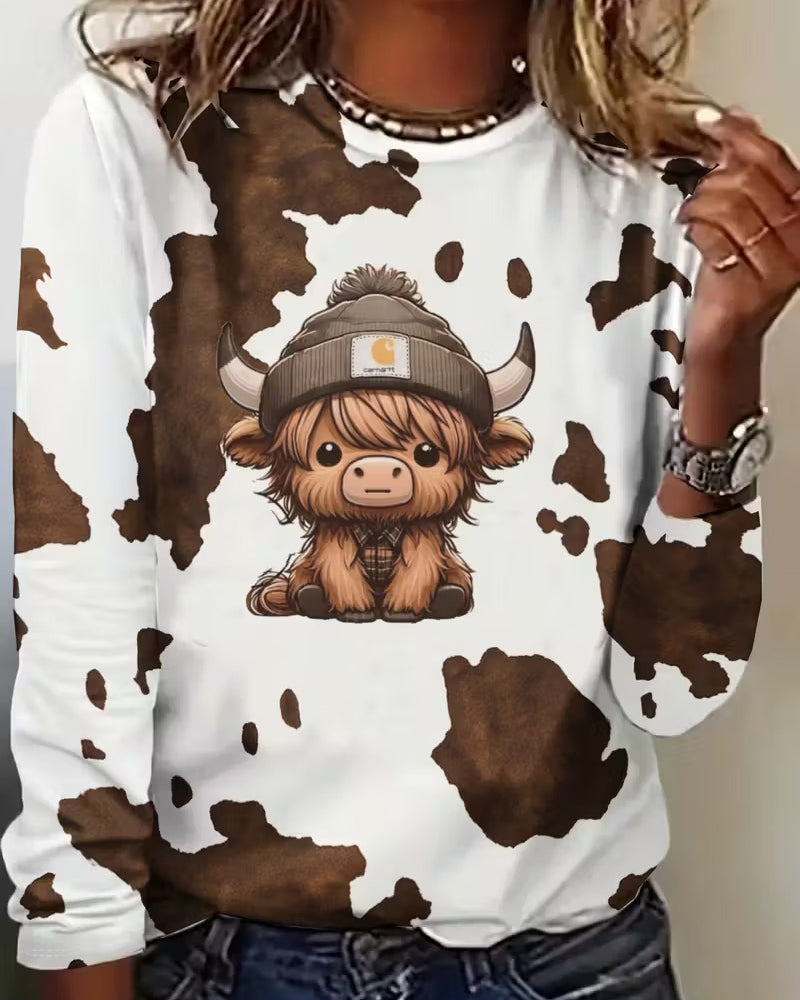 Top Animalprint runder Ausschnitt langärmlig