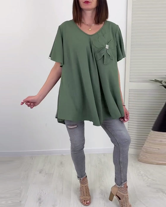 Bluse Weit V-Ausschnitt
