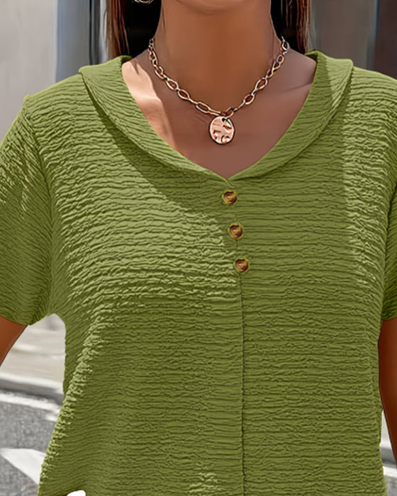 T-Shirt Peter Pan Kragen Drei Knöpfe