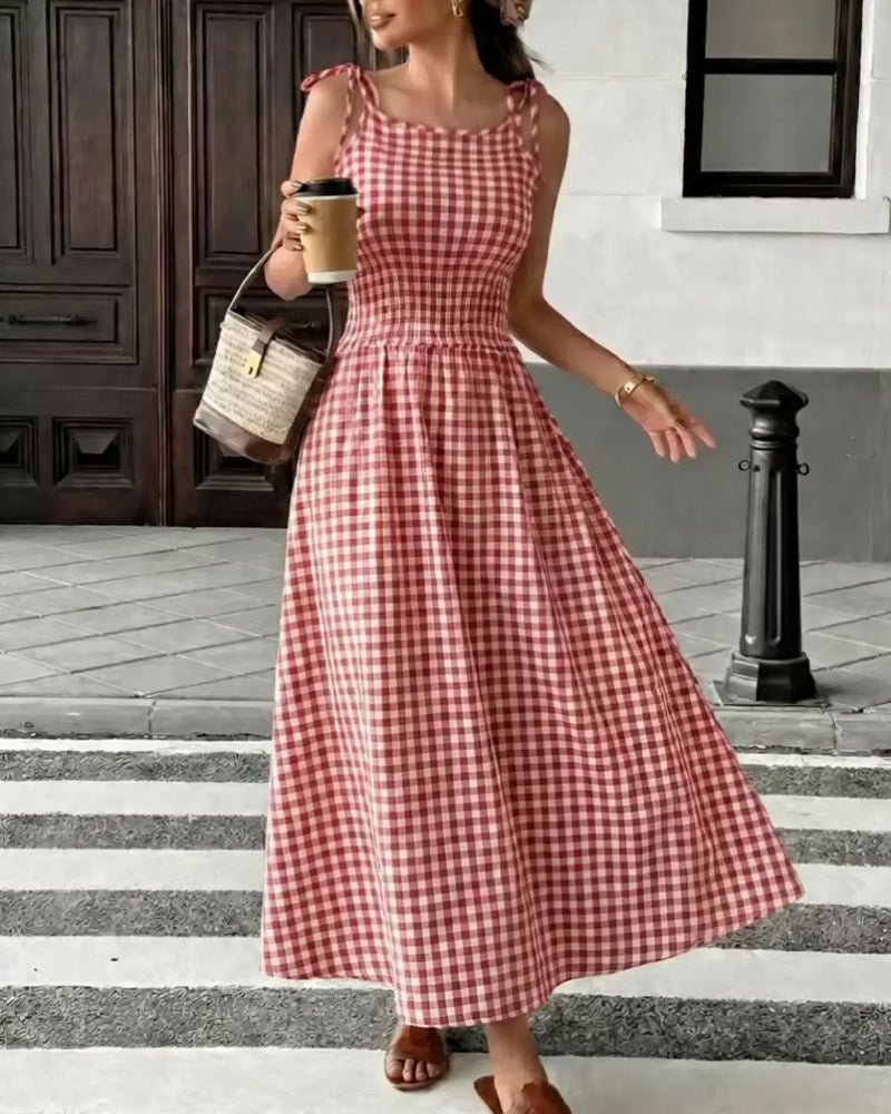 Kleid Schnürung Karo Träger A-Linie