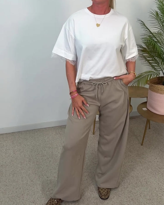 Bluse Rücken Schlitz Spitze Kurzarm