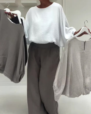 Bluse Elegant Plissiert Fledermaus-Ärmel