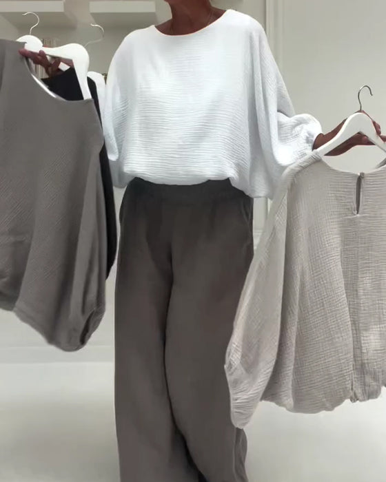 Bluse Elegant Plissiert Fledermaus-Ärmel