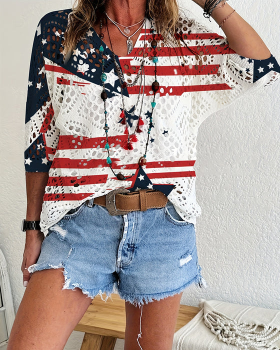 Pullover Flaggenprint Cut-Out Cover-Up Gestrickt
