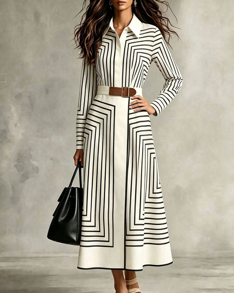 Kleid Geometrisch Gestreift Hemd
