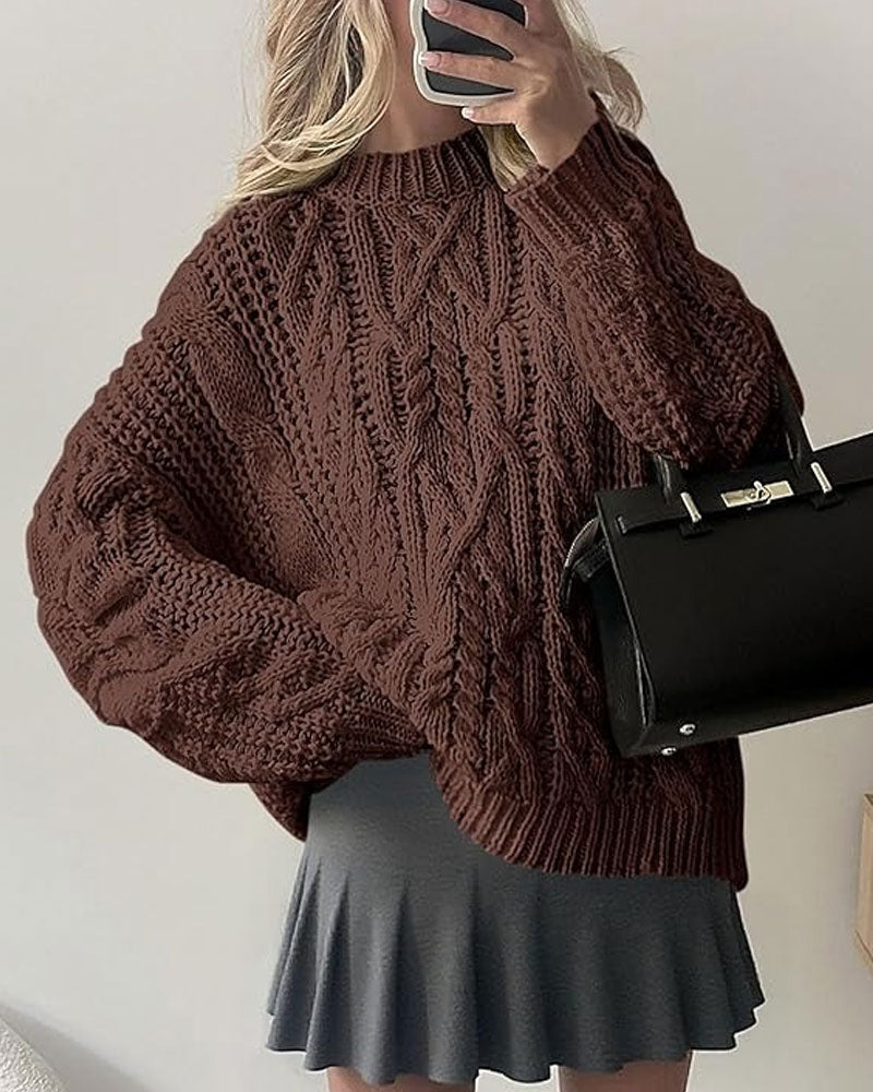 Pullover Locker Zopfgestrickt Rundhals
