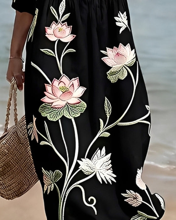 Blumenkleid Mit Rundhalsausschnitt