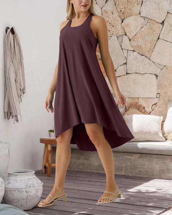 Kleid Eingebauter Bh Unregelmäßig Ärmellose Weste