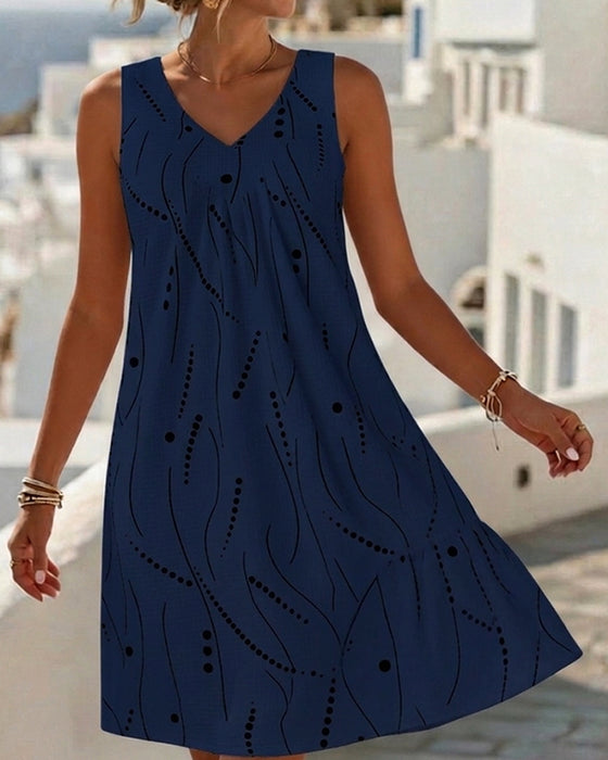 Kleid Ärmellos V Ausschnitt A-Linie Patchwork