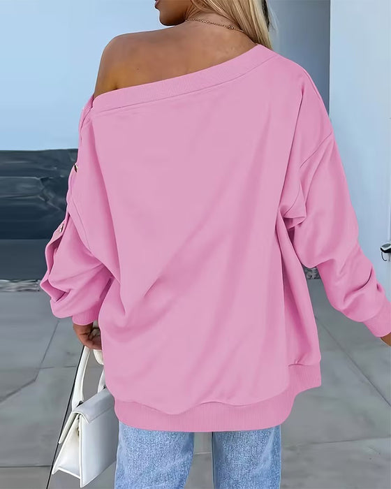 Sweatshirt ein Schulter Knopf langärmlig