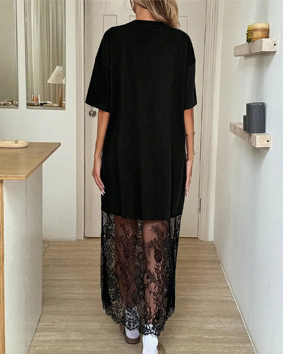 Kleid Tupfen Spitze Patchwork