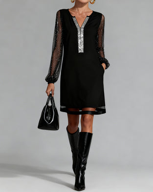 Kleid elegant V-Ausschnitt Strasssteine