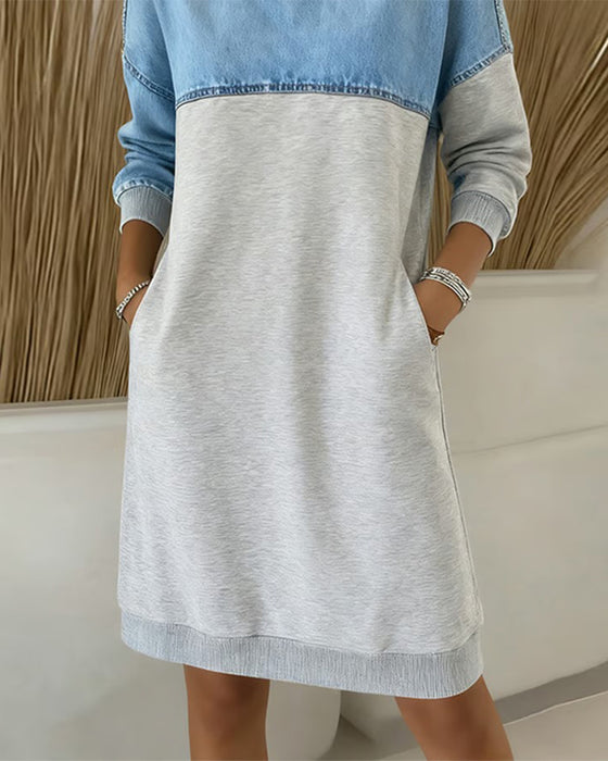 Sweatshirtkleid Mit Rundhals Und Kontrastfarben